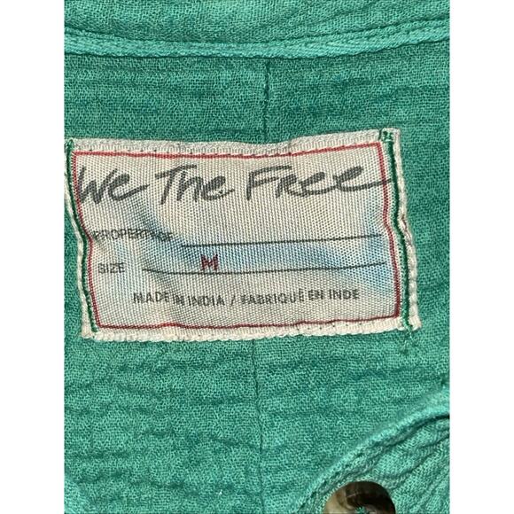 We The Free Medium Cardiff Cotton Gauze Shirt Green Oversized Lagenlook Raw Hem - Picture 7 of 12